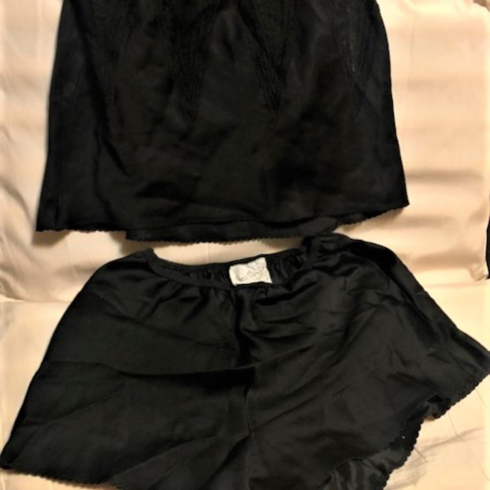 Vintage Alice Maloof Black Lacy Camisole and Tap Pants Set